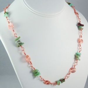 Copper Chalcedony Necklace, Handmade Wire Jewelry